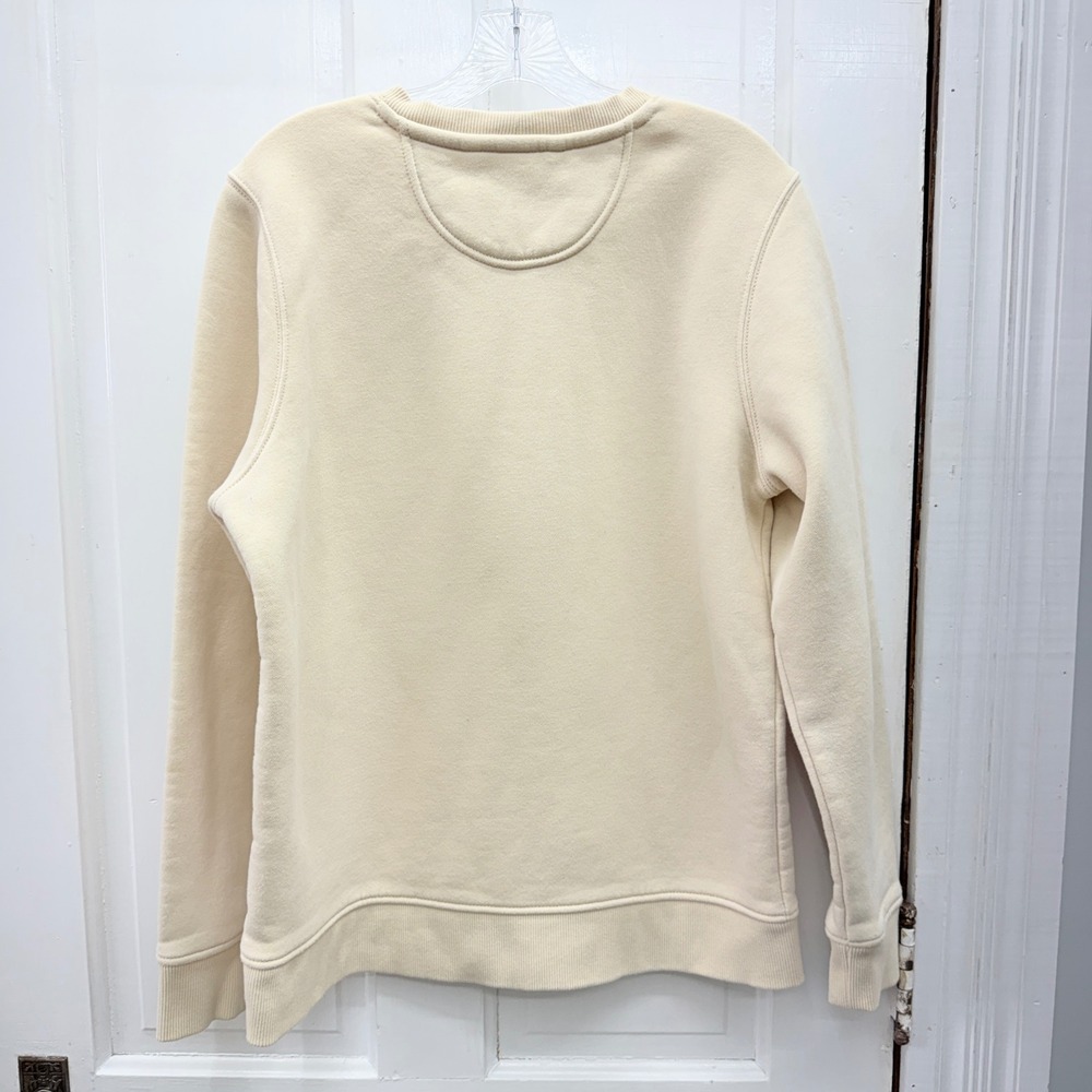 Carhartt Women's large 12 14 Relaxed Fit Cream Sweatshirt Pocket Pullover Logo - Picture 3 of 4